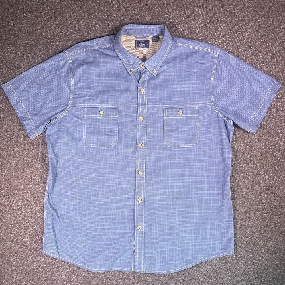 GH Bass & Co Shirts Mens Sz 2XL Light‎ Blue Pockets Hiking Fishing Button Down